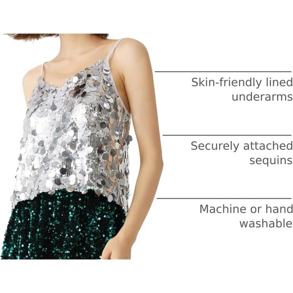 Women's Sequin Tank Top V-Neck Spaghetti Strap Party Camisole - Picture 4 of 6